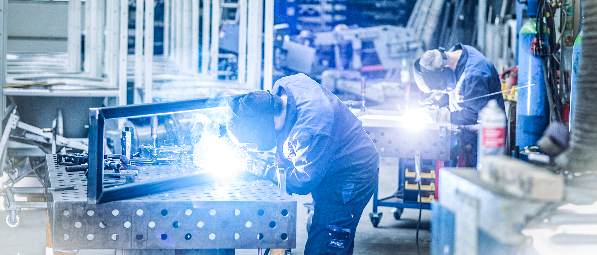 Schweißtechnik in der Konstruktionshalle von Hartgen